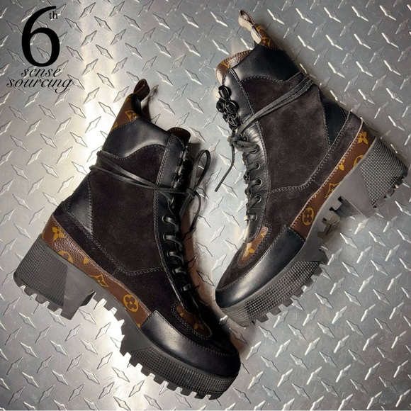 Louis Vuitton Shoes - Louis Vuitton Suede/Leather Monogram Laureate Platform Combat Boot in Black 37.5